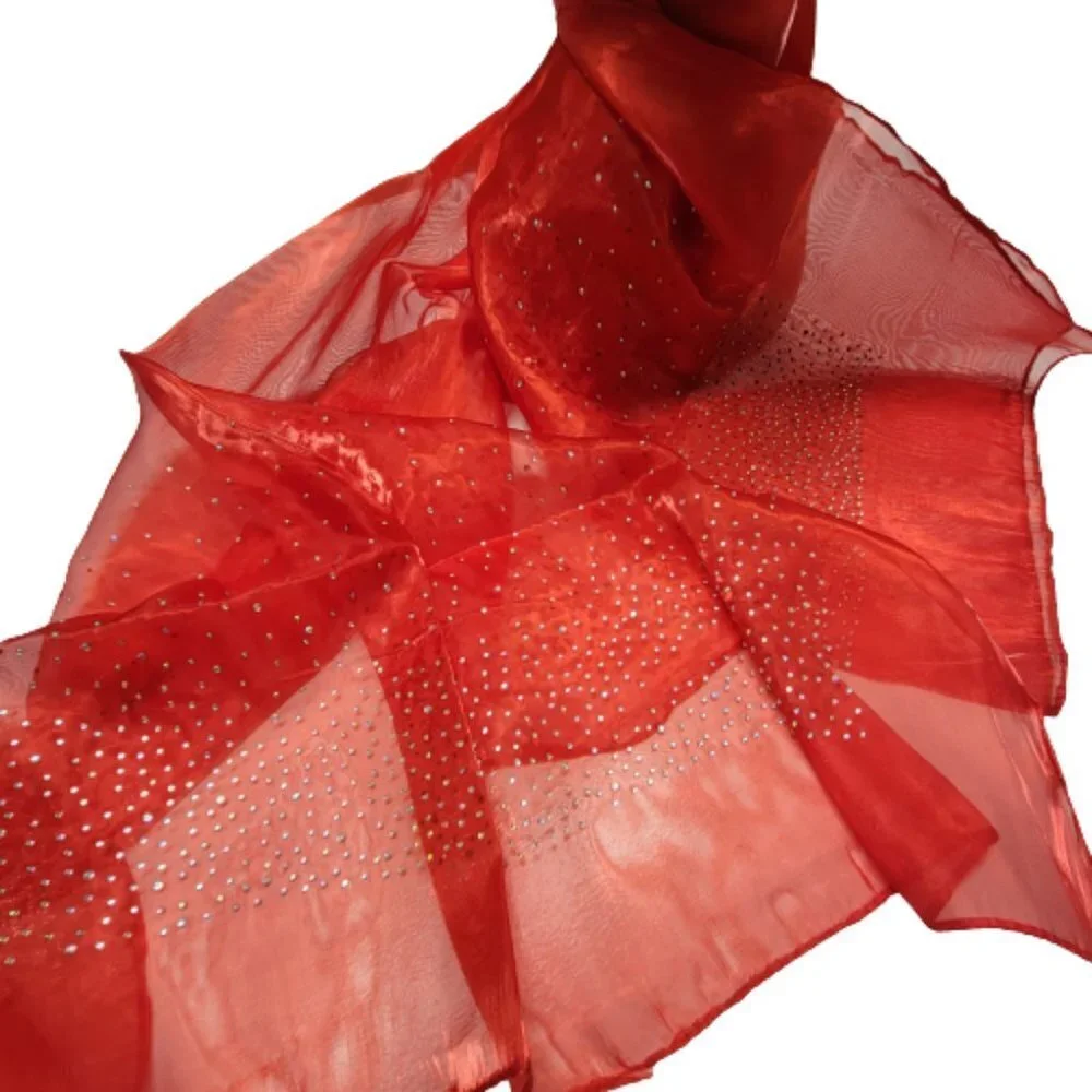 Red Sequin Scarf Glossy Sheen Sheer Scarf Wedding Formal Dress Scarf - NEW - Picture 8 of 15